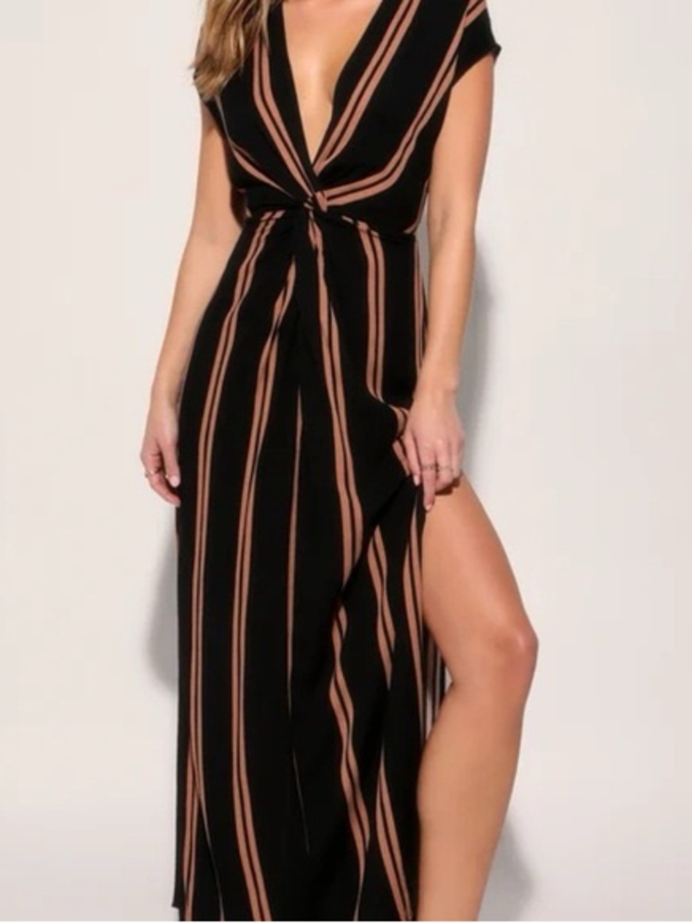 Lulu's Black Swim Coverup Jumpsuit with Brown Stripes